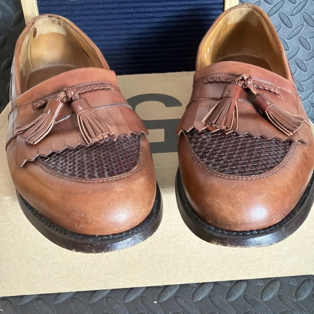 Allen Edmonds Cody Tassel Loafers Men's 10.5 B Brown Woven Leather Kiltie Shoes
